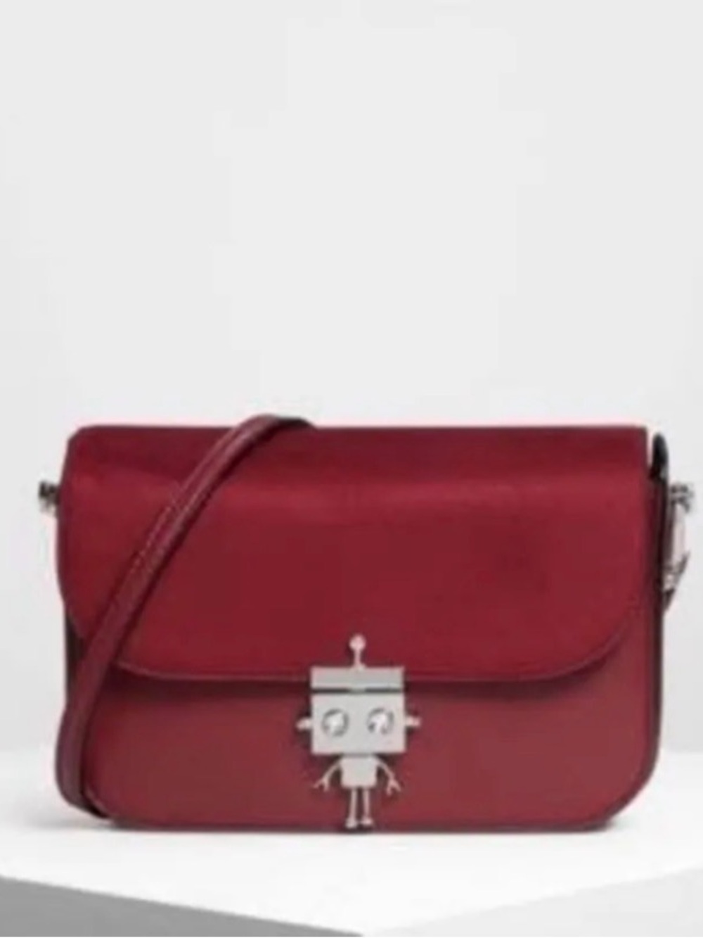 Charles & Keith Red Crossbody Bag with Robot Lock